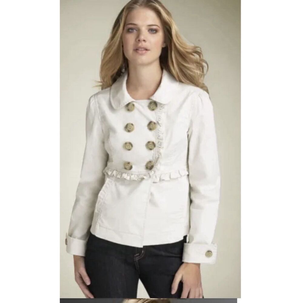 New Idra Anthropologie Cropped Jacket Womens Size 14 Military Coquette Ruffle